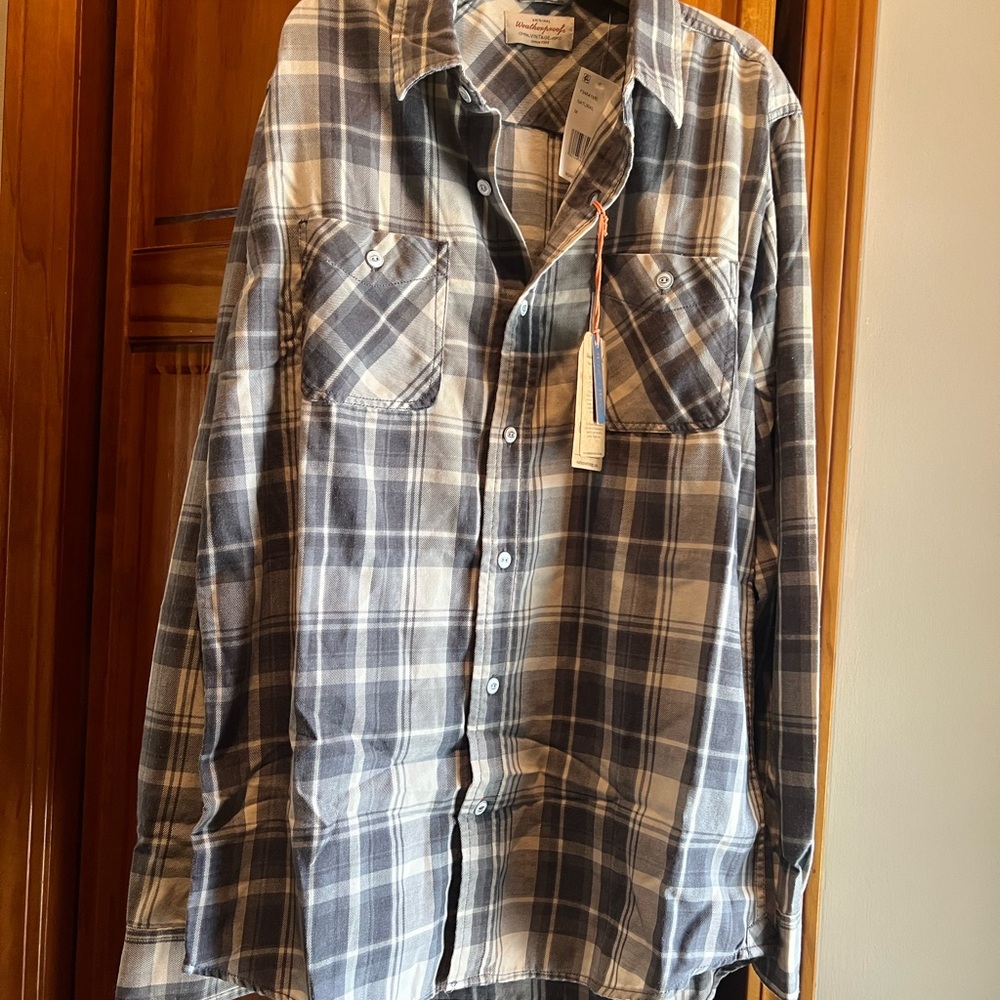 Weatherproof Medium Casual Button Down Shirt Blue and Gray NWT